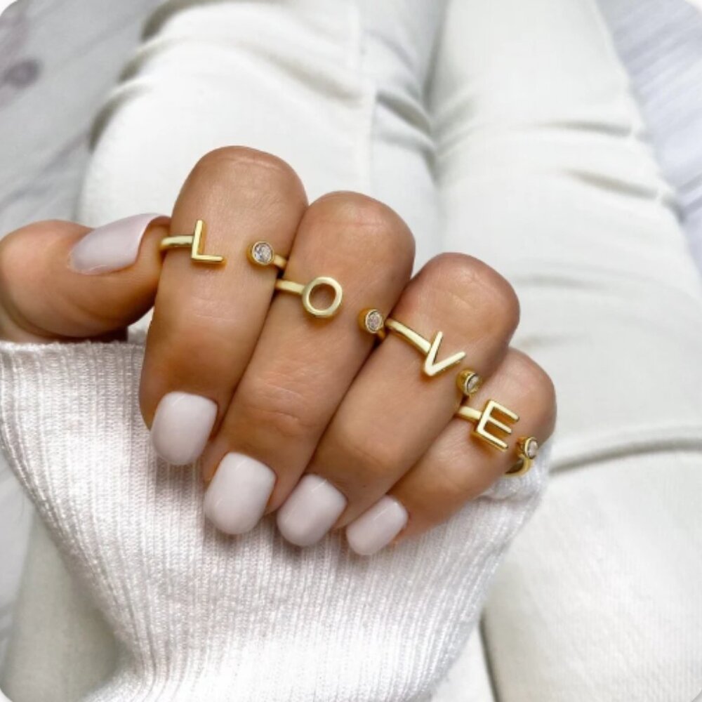 NWT Initial Cuff Minimalistic  Ring - Golden Stainless Steel Shine Size 7